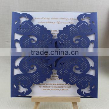 2016 Lastest Design Stylish Navy Blue Laser Cut Wedding Invitation Card