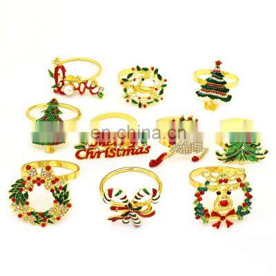 Decorative Christmas Decoration Supplies Table Party Napkin Rings Green Wreath Snowflake Christmas Napkin Ring