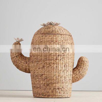 European Style Natural Water Hyacinth Cactus Hamper Laundry Storage Basket With Lid Best Price Vietnam Supplier photo-2