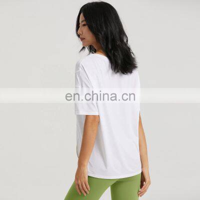 Mesh Side Slit Womens Sports Wear Gym Tshirts Top Selling O Neck Polyester Smocked Tops photo-2