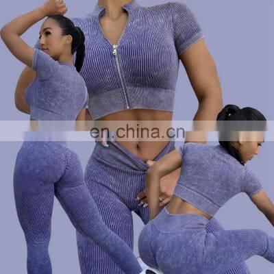New Ribbed Scrunch Butt Lift Seamless Leggings Yoga Suit Push Up Bra Top Women Workout Gym Running Sportswear 2/3/4/5/6 PCS Set photo-3