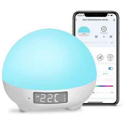 Smart white noise machine with temperature detection, Night light with Baby cry detection Sunrise Alarm Clock for Gentle Wake Up