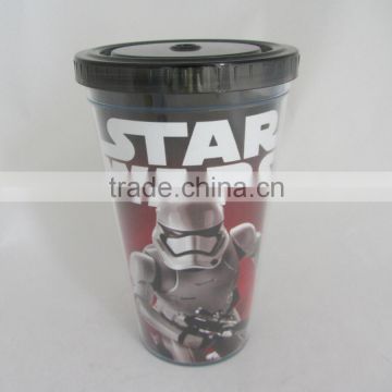 2014 New Design Plastic Coffee Mug With Colorful Straw 16oz 450ml