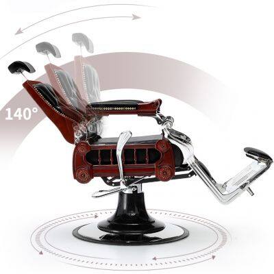 Vintage Black Luxury Style Barber Chair Hydraulic Pump Reclining Back Height Adjustment Barber Chair for Barber Workshop photo-5