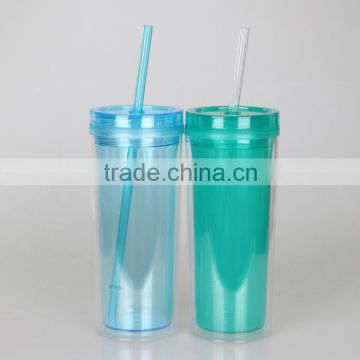 Shenzhen Mlife manufacture promotion gifts 16oz double wall AS transparent plastic skinny straight water tumbler with straw