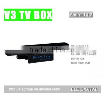 Android 4.2 dual core smart tv box xbmc 1G/8G 1080P media+3D GPU+Wifi+Bluetooth+2M HD Camera+MIC+Youtube+DLNA