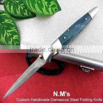 udk f62" custom handmade Damascus folding knife / pocket knife with colored camel bone