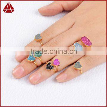 Gold Plated Natural Rainbow Heart Druzy Agate Stone Adjustable Knuckle Ring photo-4