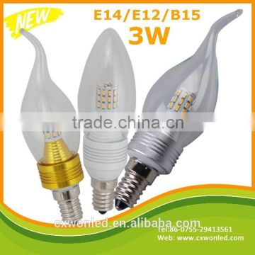 New arrival good prices e14 3w e27 led bulb, e27 e12 e14 clear led candle bulb, led lamp e14