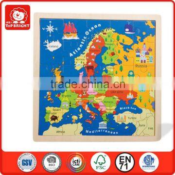 new products to sell 25 pcs European map design blue background wooden 0.8 thickness map jigsaw puzzle