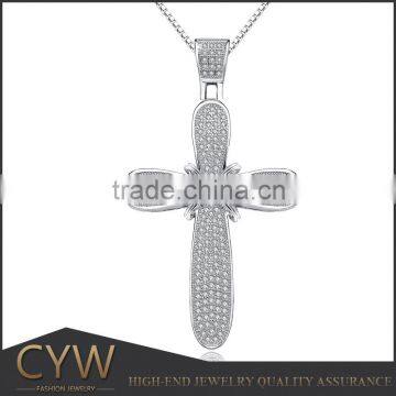 CYW white rhodium plated 925 sterling silver tau cross pendant big cross pendant
