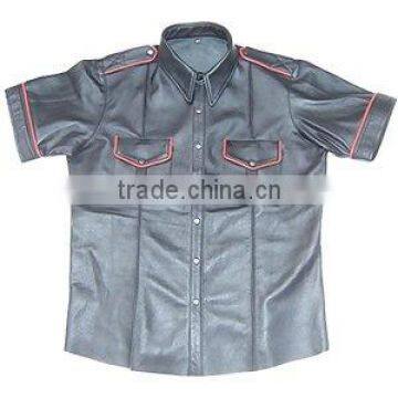 Men's Fashion Black Leather Shirt