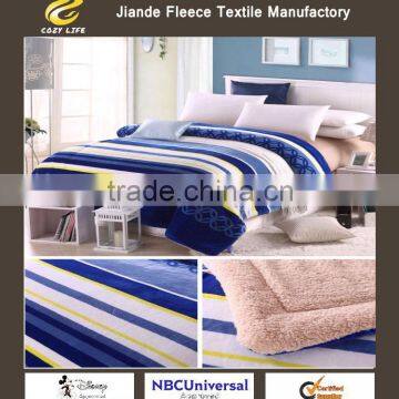 Hot Ultra soft luxury flannel fleece blue stripe printed micro plush blanket