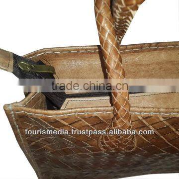 Handmade Braided Leather Handbag Moroccan Dark Tan Leather Handbag photo-3