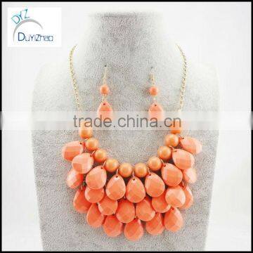 orange Bubble Chain Bib bead Necklace