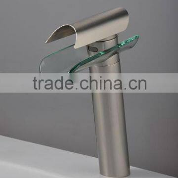 Glass Waterfall Bathroom Basin Tap With Brushed Nickel (Tall) QH0814HS