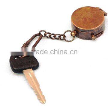 Antique Copper Compass Key Chain with Lid - antique copper finish key chain 13376