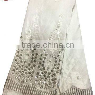 CL2073-2 white newest style African big embroidered velvet material with sequins or crystal stones softly