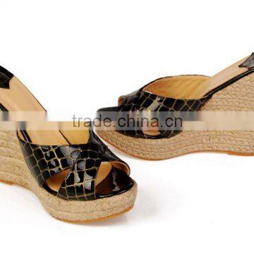 2016 Black designer wedges sandals Big Size wedge slippers for high fashion ladies