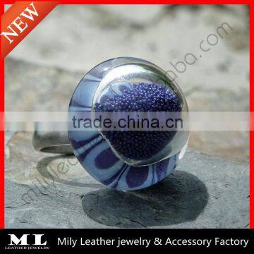 2014 DIY Purple Leaves hollow glass ring top with moving parts Ring GHBR-014