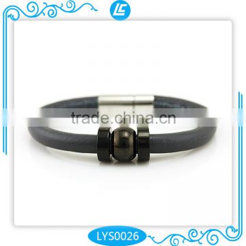 Beautiful Sheepskin Leather Charm Bracelets With Black Round Bead for Friendship