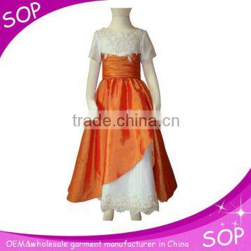 High quality short sleeve formal evening flower girl orange wholesale bandage dress