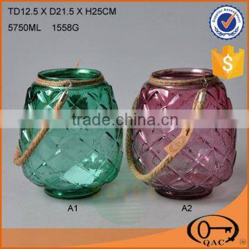 Colored glass flowerpot glass pot with rope for garden decor                        
                                                Quality Choice