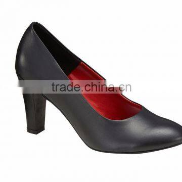2016 Hot Item High Heel Classic Round Toe Shape Classic Ladies Breatheable PU Lining Comfortable Black Sheep Skin Pump Shoes