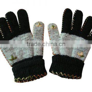 100% acrylic knitted decoration children jacquard magic glove