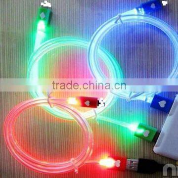 Color flexible usb cable micro usb data cable with led light