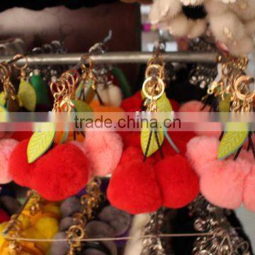 ball shape rex rabbit fur keyring/ real rex fur ball key chain with pompoms for bags