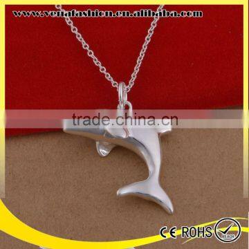 copper dolphin design plated 925 silver pendant necklace