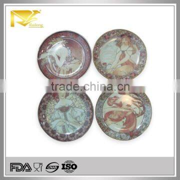 home decor 8 '' round ceramic figure printed plates for wall