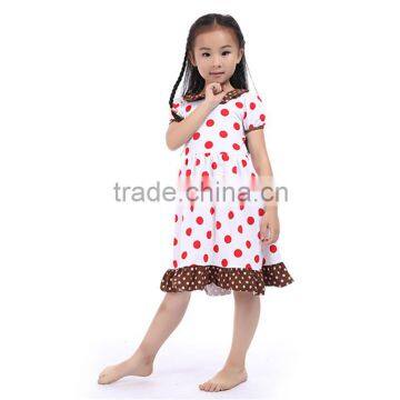 Hot Pink Red Dots With Brown Ruffle Summer Boutique Baby Girl Dress Candy Baby Girl Beautiful Fancy Dress