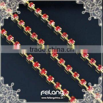 Lt siam rhinestone cup chain golden claw,MOQ 50m paypal accepted,sparse chain,rhinestone trimmings