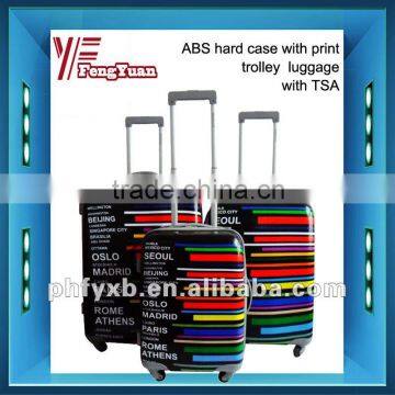 2014 china factory ABS coloful print luggage/four wheel suitcase/abs hard 4-wheels trolley
