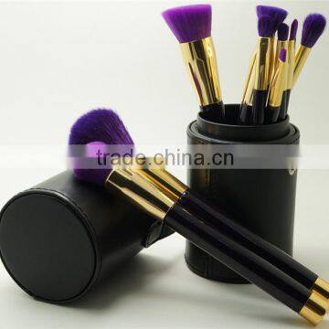 Cylinder Case 15pcs Purple Makeup Sets Goat Hair Cosmetic Brushes Makeup