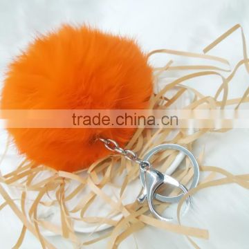 Factory design rabbit fur pom pom keychain