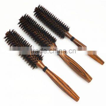 heat resisting round wood wooden 100% natural bristle hair brush