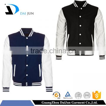 Daijun oem 100% cotton winter black and navy blue embroidery custom plain dyed baseball jersey men high quality casual jacket