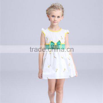 Green bowknot front softtextile one year old child party dress wholesale