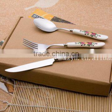 stainless steel tableware set with ceramic handle