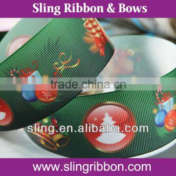 38MM Christmas Green Theme Heat-Transfer Printed Satin Ribbon