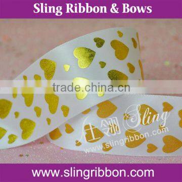 Hearts Pattern Hearts Gold Foil Printing Satin Ribbon