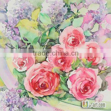 Pink peony flower watercolour painting for living room wall decoration