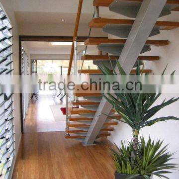 straight glass stairs/carbon steel glass staircase/ steel hand rails stairs