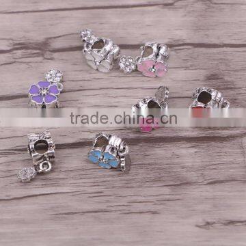 Jewelry Antique Silver Bead Charm European Flower Enamel Bead Mix Color Crystal Fit Bracelet photo-3