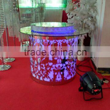 new elegant ceremony wedding stainless steel mirror glass round cake table