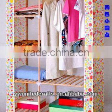 Fashion Bedroom Funiture Wood Shelf Non Woven Cover Folding Clothes Wardrobe