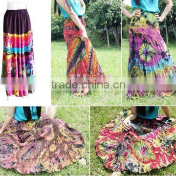 vintage thai retro HIPPIE BOHO thai art Tie Dye handmade maxi long wide skirts patchwork reverse dress